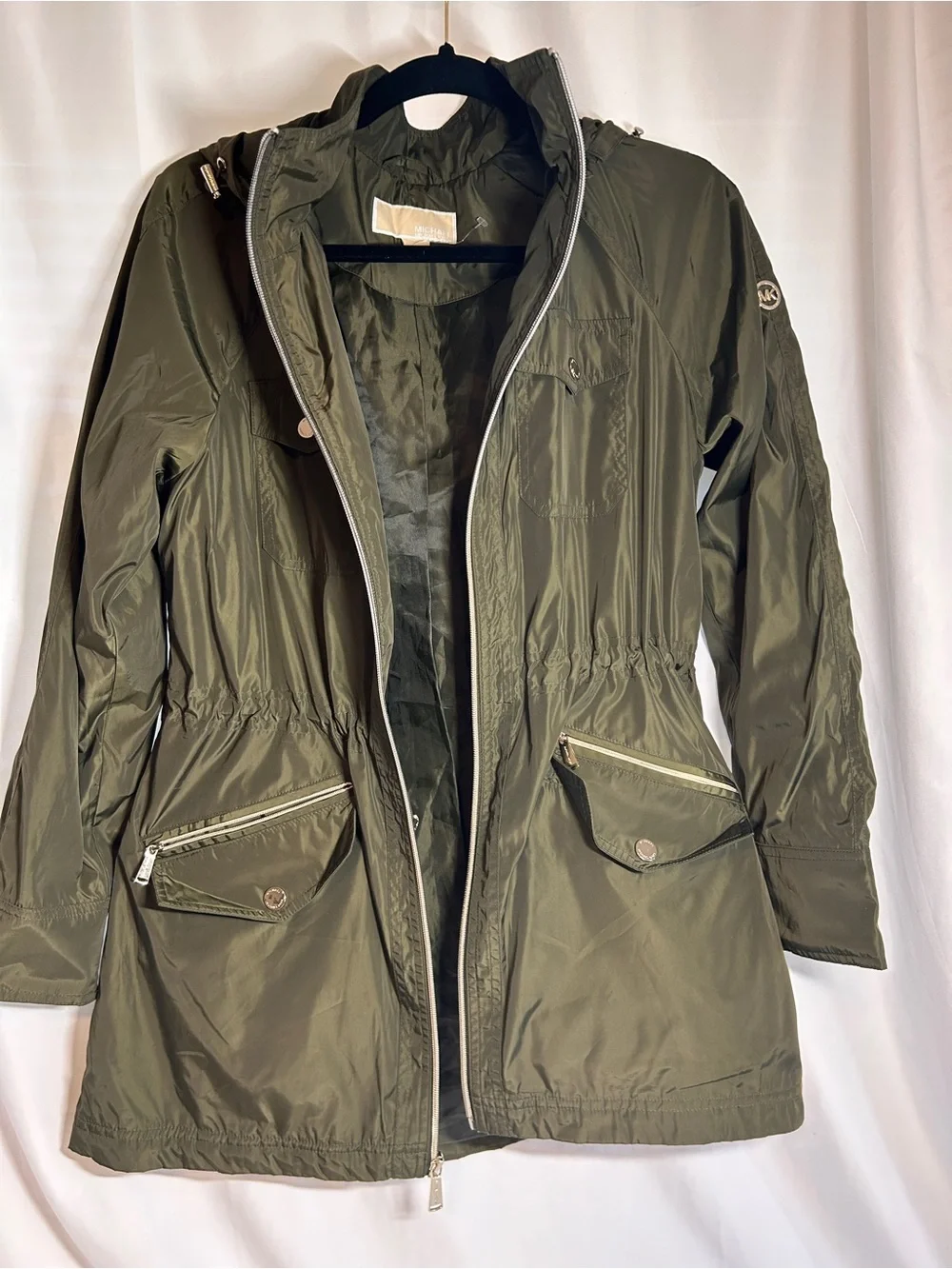 Michael Kors Women’s Olive Green Hooded Anorak Rain Jacket Utility Coat Size med